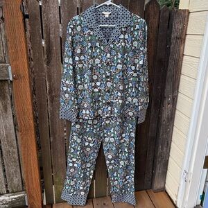 Vera Bradley 100% Cotton Enchanted Woodland Notch Collar 2 Piece PJ Set NWT Sz M